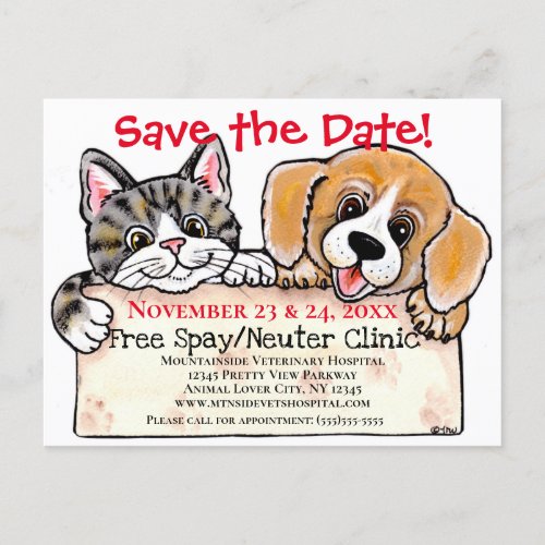 Unique Cute Dog Cat Veterinarian Event Reminder Announcement Postcard