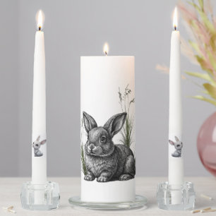 Unique Cute Gray Rabbit Bunnies Easter Unity Candle Set