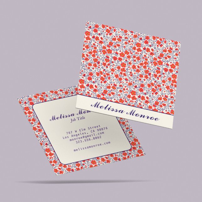  Unique Cute Little Red Flowers Typography  Square Business Card (Creator Uploaded)