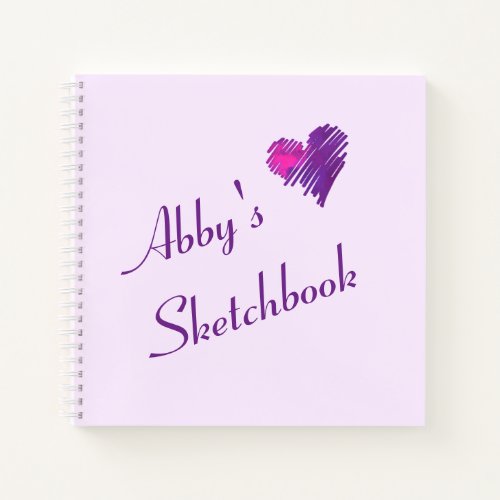 Unique Cute Pink  Purple Heart Doodle Sketchbook Notebook