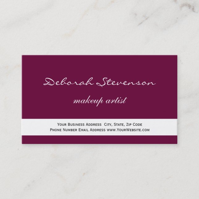 Unique Cute Purple Makeup Artist Business Card (Front)