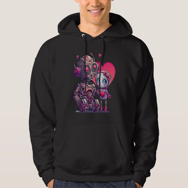 Unique Cute Robot Valentines Day Hoodie (Front)
