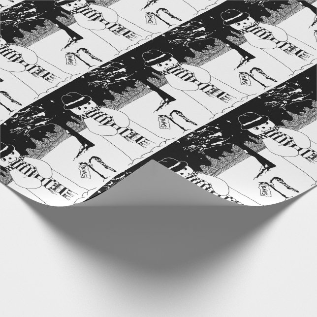 unique cute snowman black and white Christmas  Wrapping Paper (Corner)