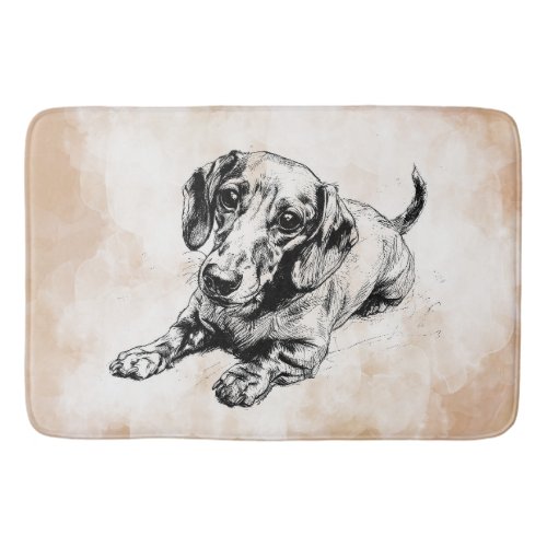 Unique Dachshund Vintage Style Doxie Art  Bath Mat