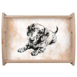 Unique Dachshund Vintage Style Doxie Art  Serving Tray