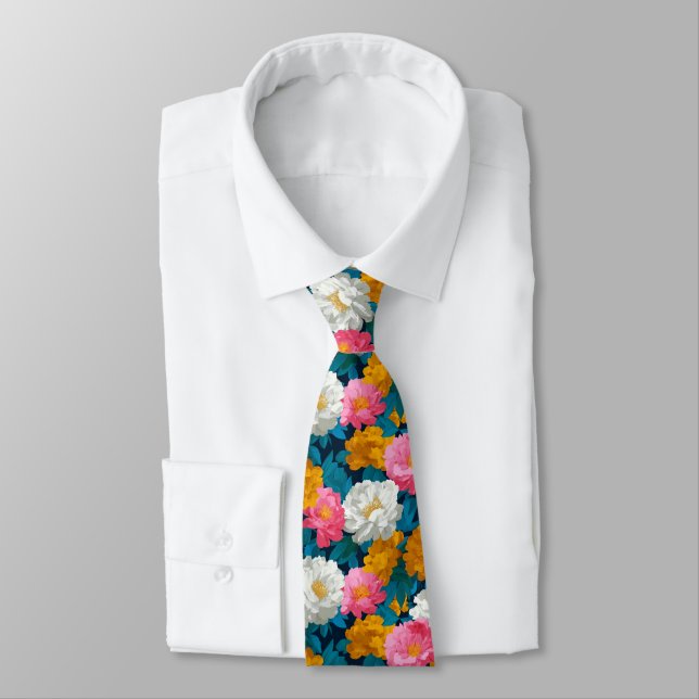 Unique Dads Day Gifts Peonies Neck Tie (Tied)