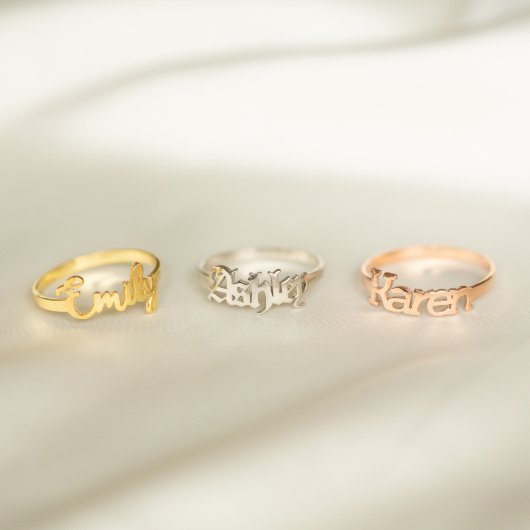 Unique Dainty Gold or Silver Scripted Name Ring (Front)