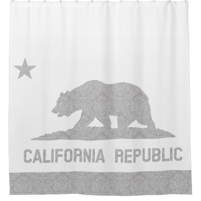 Unique Damask Pattern Flag of California Shower Curtain (Front)