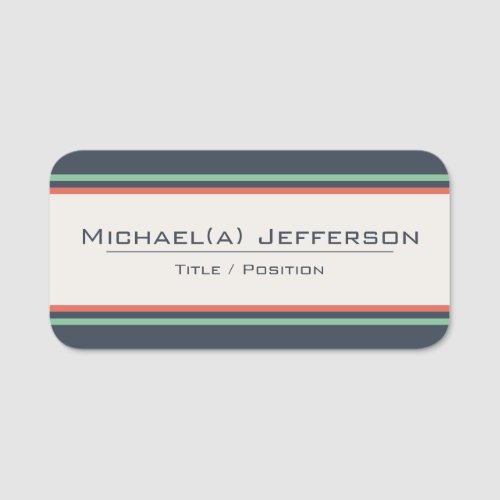 Unique Dark Blue And Beige Orange  Green Stripes Name Tag