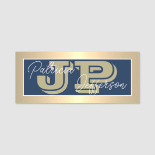 Unique Dark Blue & Luxury Gold Elegant Monogrammed Name Tag