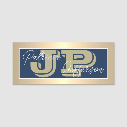 Unique Dark Blue  Luxury Gold Elegant Monogrammed Name Tag