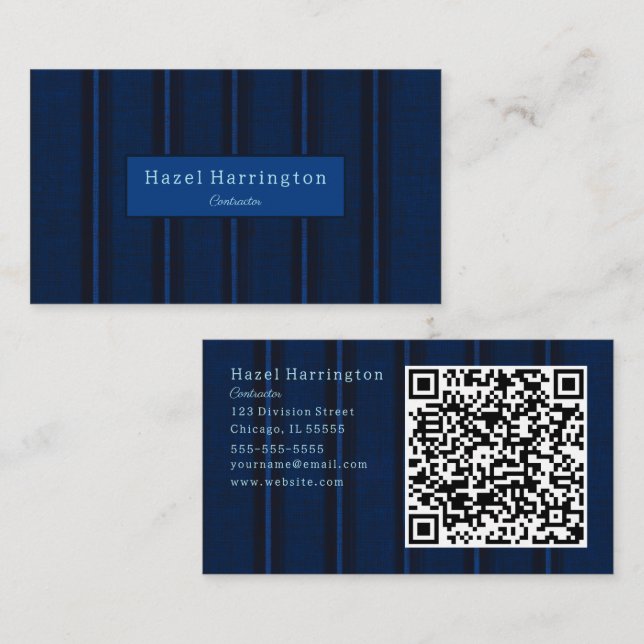 Unique Dark Blue QR Code Business Card Classy (Front/Back)