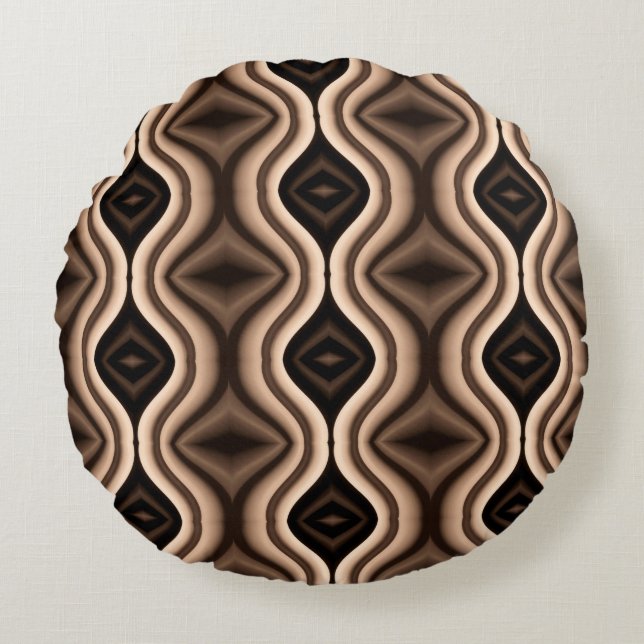 Unique Dark Brown Pattern Round Pillow (Front)