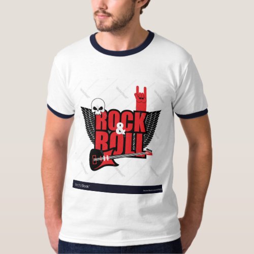 Unique Dark Red Skull Rock and Roll Mens WhiteTee T_Shirt