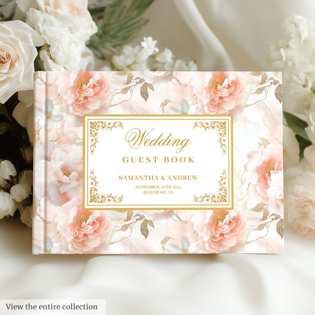 Unique delicate pastel pink gold wedding guestbook (Unique delicate pastel pink gold wedding guestbook)