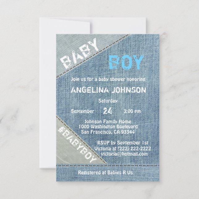 UNIQUE Denim Jeans Boy Baby Shower Invitations (Front)