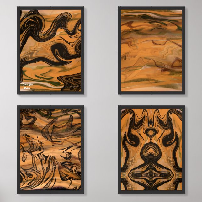Unique Desert Brown Abstract Marble Liquified  Wall Art Sets (Front)