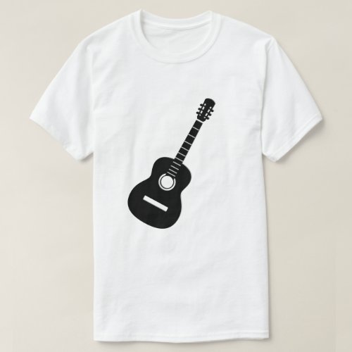 Unique Design  Black Silhouette Guitar on White  T_Shirt