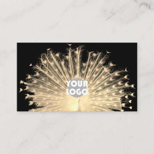 Unique Design Golden Peacock Custom Logo on Black Business Card