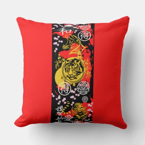 Unique design japanese tiger decorative red black  throw pillow