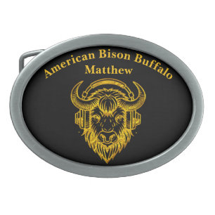 Unique Design of a Bison Wearing Headphones Belt Buckle