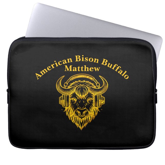 Unique Design of a Bison Wearing Headphones Laptop Sleeve (Front)