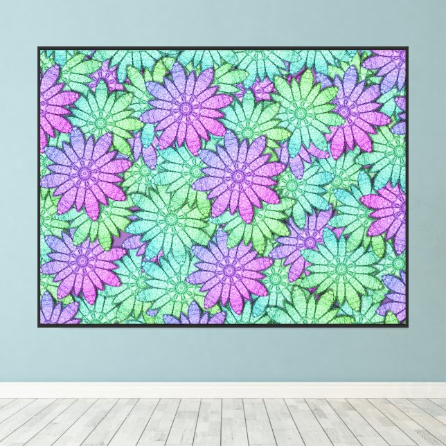 Unique Design Purple and Green Flowers Canvas Print (Insitu(Wood Floor))