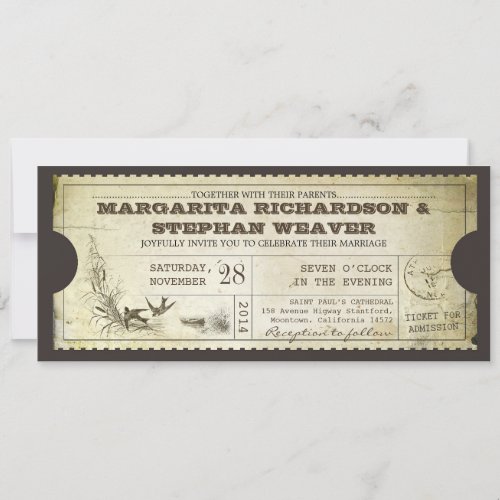 unique design vintage ticket wedding invitations