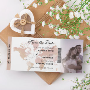 Unique Destination Map Boarding Pass Save the Date Magnetic Invitation