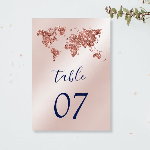 Unique Destination Wedding Rose Gold  World Map Table Number