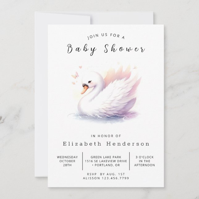 Unique Digital Swan Baby Shower Invitation (Front)