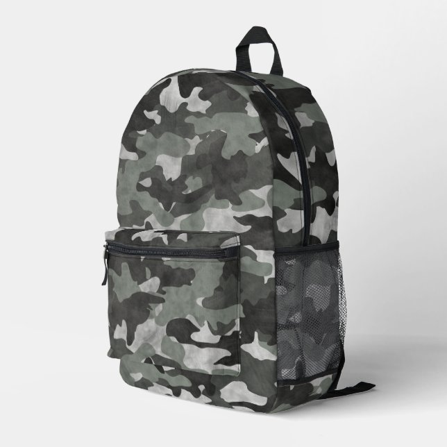 Unique Distressed Black and Gray Camo Pattern  Printed Backpack (Back Corner Right)