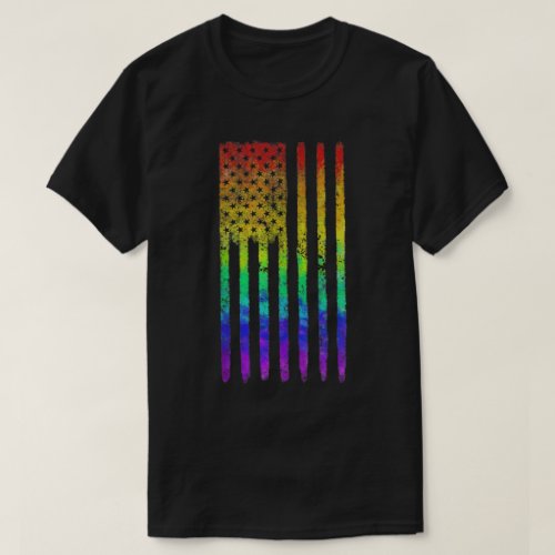 Unique Distressed Rainbow American Flag Gay Pride  T_Shirt