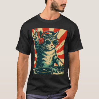Unique DJ Cat Kitty T-shirt, Trendy Graphic T-shir T-Shirt