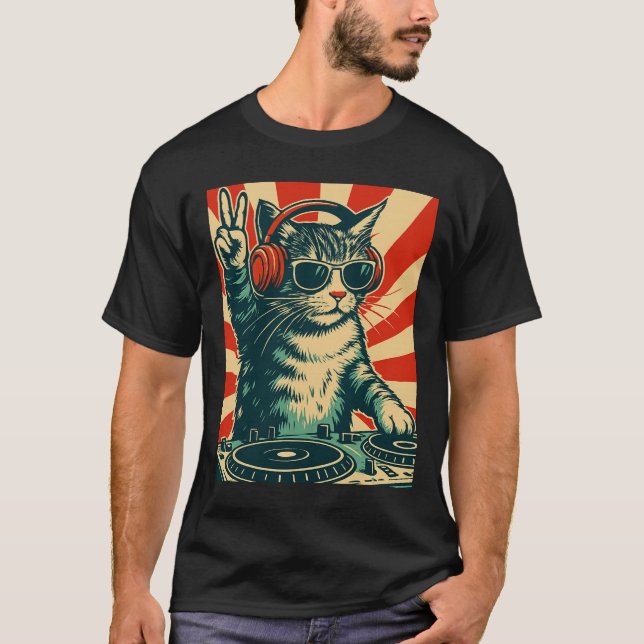 Unique DJ Cat Kitty T-shirt, Trendy Graphic T-shir T-Shirt (Front)