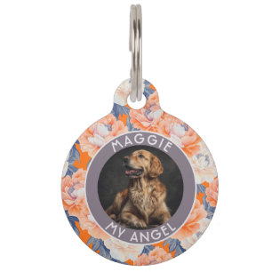Unique Dog Dad Gift Peonies Pet ID Tag