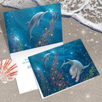 Unique Dolphin Art Merry Christmas Magical Holiday Card by Raphaela_Wilson at Zazzle