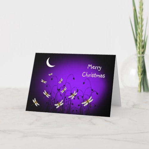 Unique Dragonflies Moon Merry Christmas Card