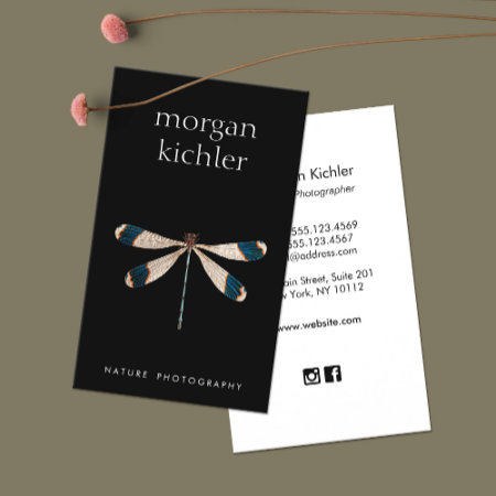 Unique Dragonfly Nature Professional Black Business Card