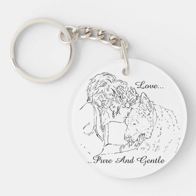 unique drawing of girl kissing dog keychain (Front)