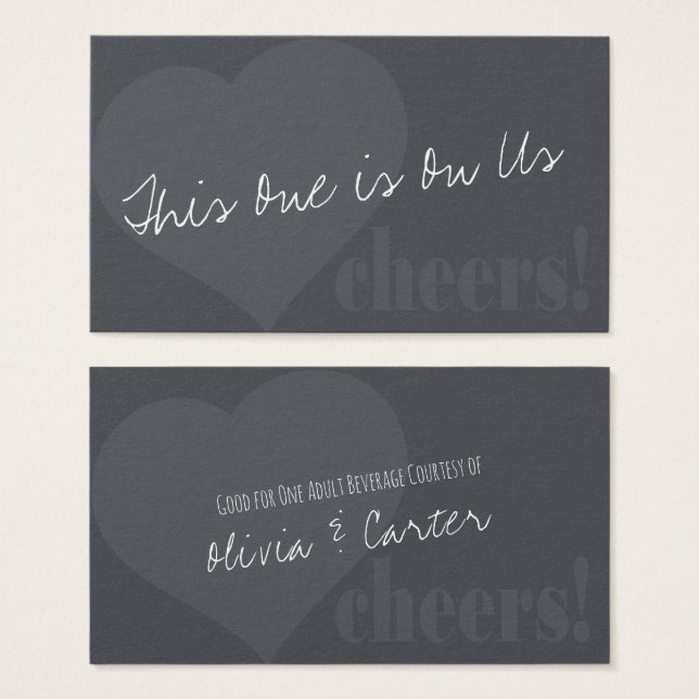 Unique Drink Tickets w/ Heart & Cheers on Gray (Front & Back)