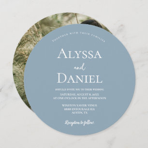 Unique Dusty Blue Simple Minimalist photo Wedding Invitation
