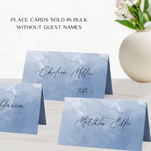 Unique Dusty Blue Watercolor Background Folded Place Card