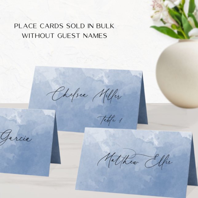 Unique Dusty Blue Watercolor Background Folded Place Card (Creator Uploaded)