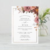 Unique Dusty Rose, Blush, Burgundy Floral Wedding Invitation (Standing Front)