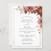 Unique Dusty Rose, Blush, Burgundy Floral Wedding Invitation (Front)
