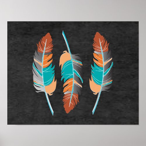 Unique Earth Tone Feathers on Black ChalkBoard Poster