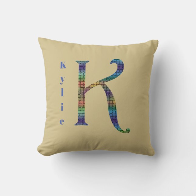 Unique Earth Tone Letter K Tiled Monogram Throw Pillow (Front)
