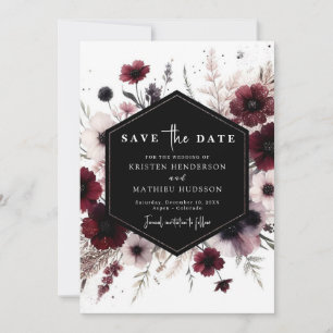 Unique Earthy Burgundy Wedding Save The Date