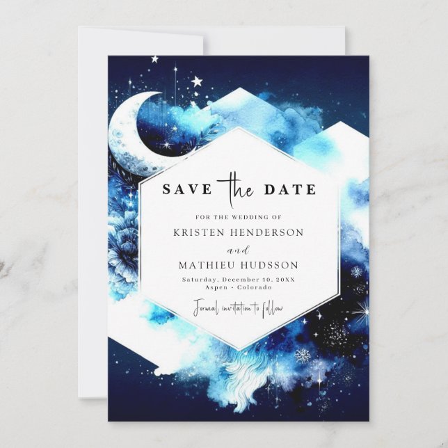 Unique Earthy Moonlit Wedding Save The Date (Front)